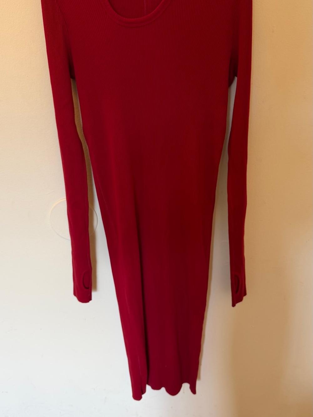 Helmut Lang Deep Red Ribbed Long-Sleeve Midi Dress
